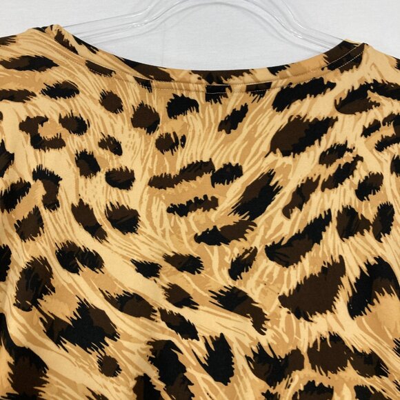 New IMAN size 3X Brown Leopard Print Stretch Knit Long Sleeve Blouse Comfy - Picture 10 of 11